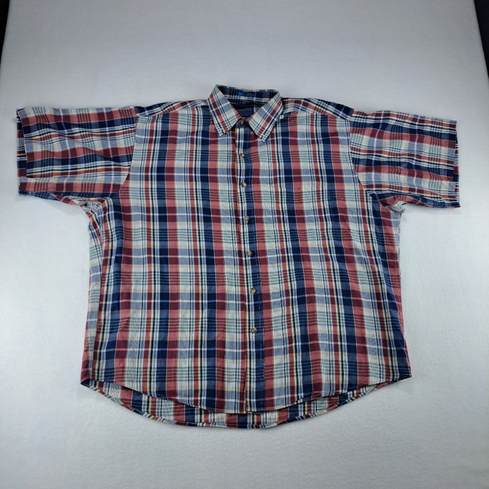 Pendleton Button‎ Down Shirt Mens Large Checkered Multicolor Short Sleeve Cotton
